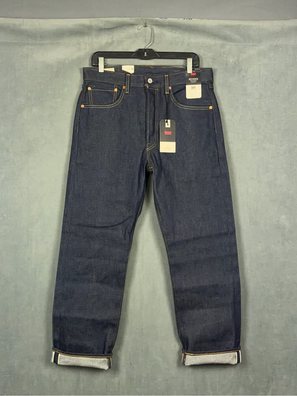 Levis 501 Selvedge Jeans Mens Size 32x30 Dark Wash Button Fly Western Americana